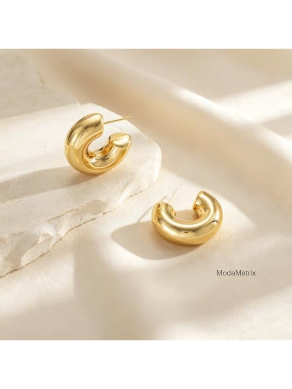 Chunky 14K Gold Plated Hoop Earrings for Women Lightweight Hypoallergenic - Picture 5 of 6